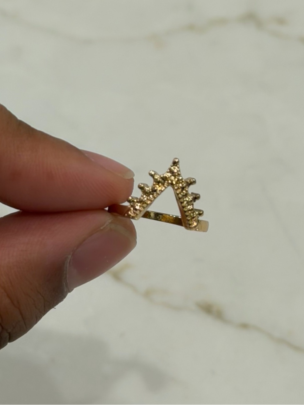 Gold Tone Textured Chevron Pinky Ring